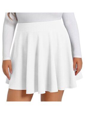 Plus Size Mini Skater Skirt Pleated High Waisted Stretchy A-Line Flared